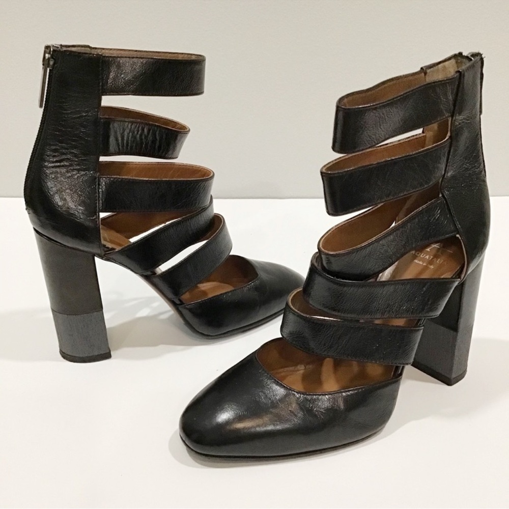 SAVE $629 - AQUATALIA BLACK LEATHER “EMME” BLOCK HEEL PUMPS EXCELLENT CONDITION